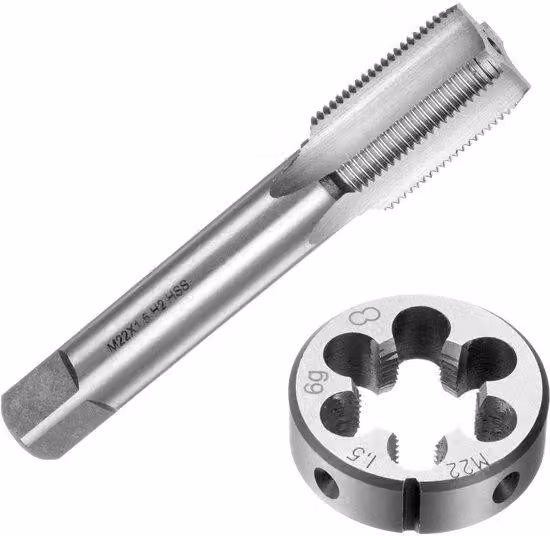 Set di maschi e filiere metrici - Kit per lavori pesanti - M22 x 1,5 - Per il fai da te e le riparazioni - Con filiere e maschi - In metallo - Di qualità professionale
