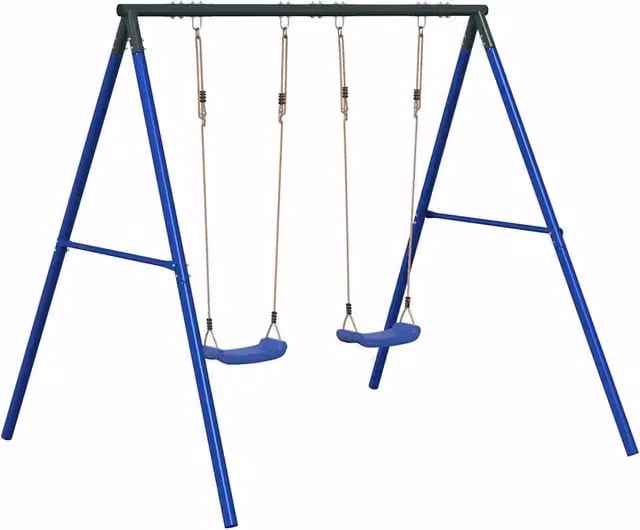 Set di 2 altalene da esterno CFW2003118 in metallo e plastica, colori blu e verde, H 206 cm x L 185 cm x P 185 cm – 1