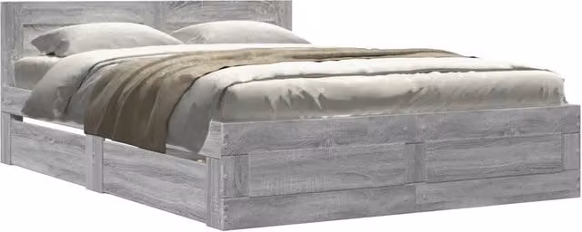 Letto matrimoniale | Letto per adulti | Giroletto Testiera Grigio Sonoma 140x200 cm Legno Multistrato