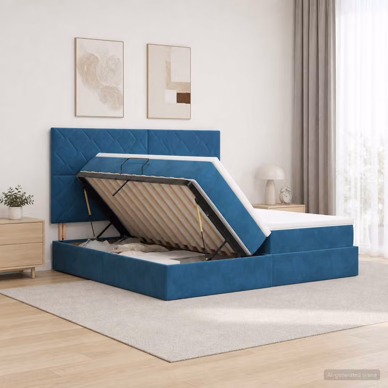 Letto con contenitore vidaXL in velluto blu scuro L: 180 cm, P: 200 cm, H: 204 cm