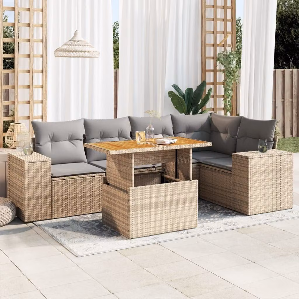Maison Exclusive - Set Divano da Giardino 6 pz con Cuscini Beige in Polyrattan