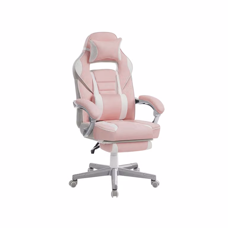 Sedia da Ufficio Ergonomica con Poggiapiedi Telescopico Schienale Regolabile, Rosa Gelatina + Bianco Crema