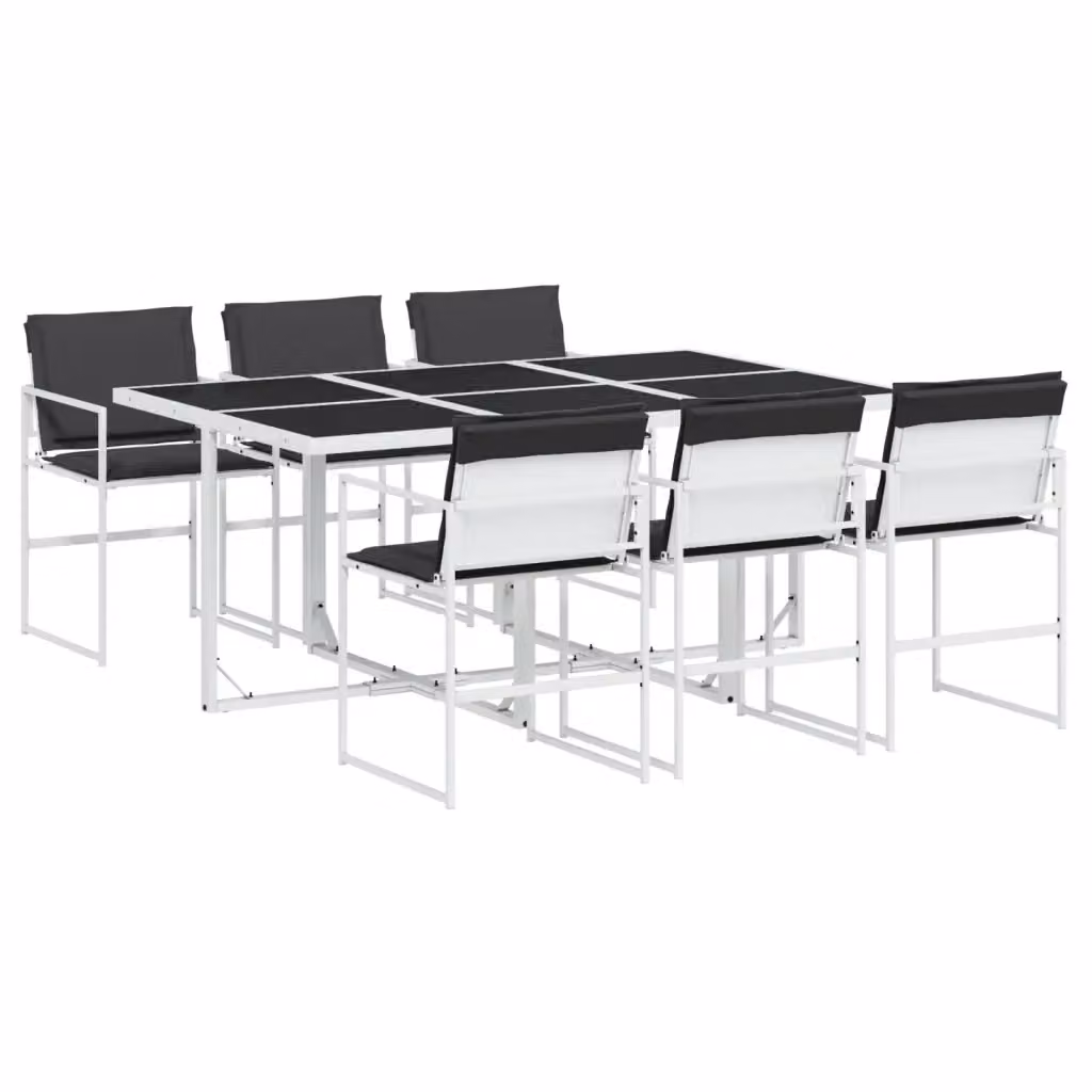 Set da pranzo da giardino vidaXL in acciaio verniciato antracite e bianco con tavolo in vetro e 7 sedie – 2