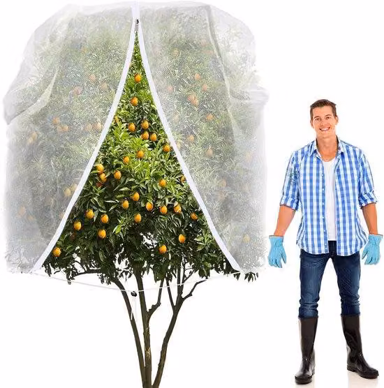 Rete protettiva per alberi da frutto di grandi dimensioni - Rete con chiusura a catenella e cordoncino - 240 x 240 cm - Rete a maglia fine per alberi da frutto - 1 pezzo