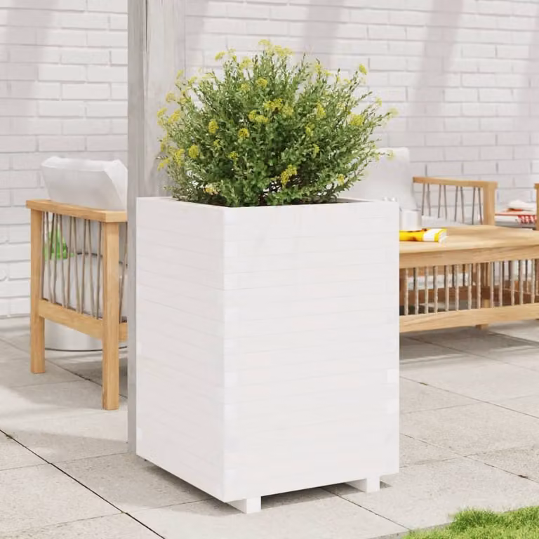 Fioriera da giardino vidaXL in legno massello di pino, colore bianco, L/P/H: 50 x 50 x 72,5 cm