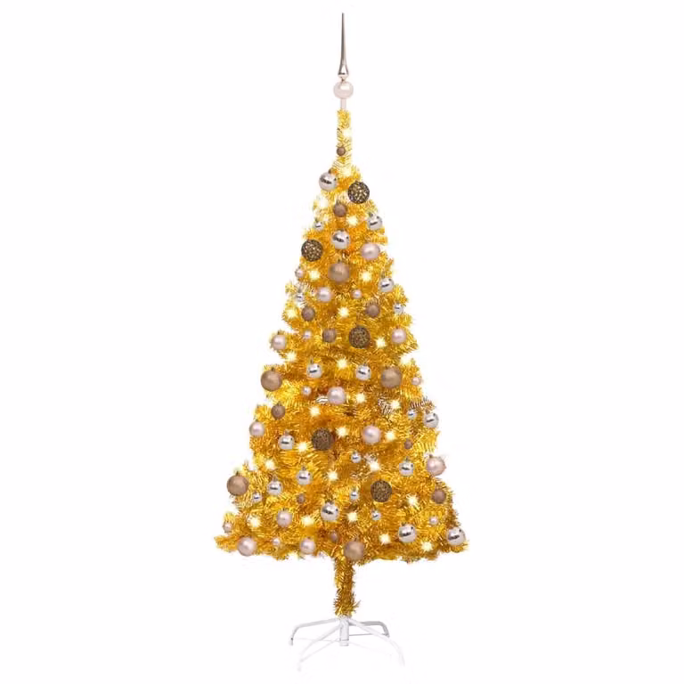 Albero di Natale artificiale con luci e decorazioni oro 120 cm PET