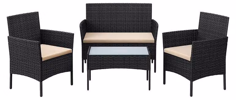 Set di mobili da giardino per esterni – Set lounge in rattan – Nero/Grigio tortora