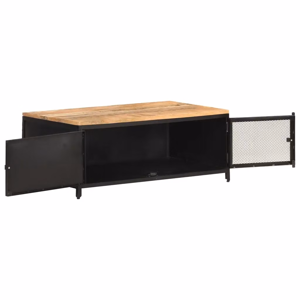 Tavolino da salotto rettangolare vidaXL in legno di mango grezzo e metallo, marrone e nero, L: 90 cm, P: 50 cm, H: 37 cm – 2