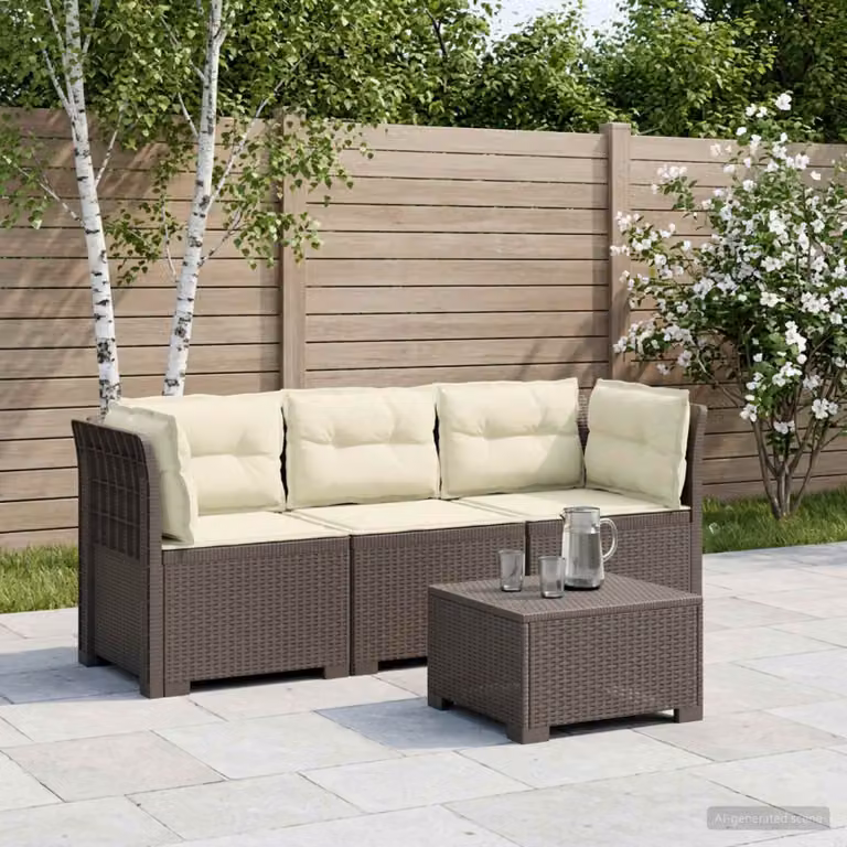 vidaXL Divano da giardino moderno a 3 posti con cuscini imbottiti in look rattan, resistente ai raggi UV e alle intemperie, colori grigio e beige