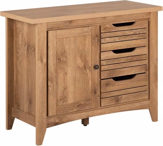 Madia credenza Beliani in effetto legno marrone con 3 cassetti L: 99 cm, P: 43 cm, H: 80 cm