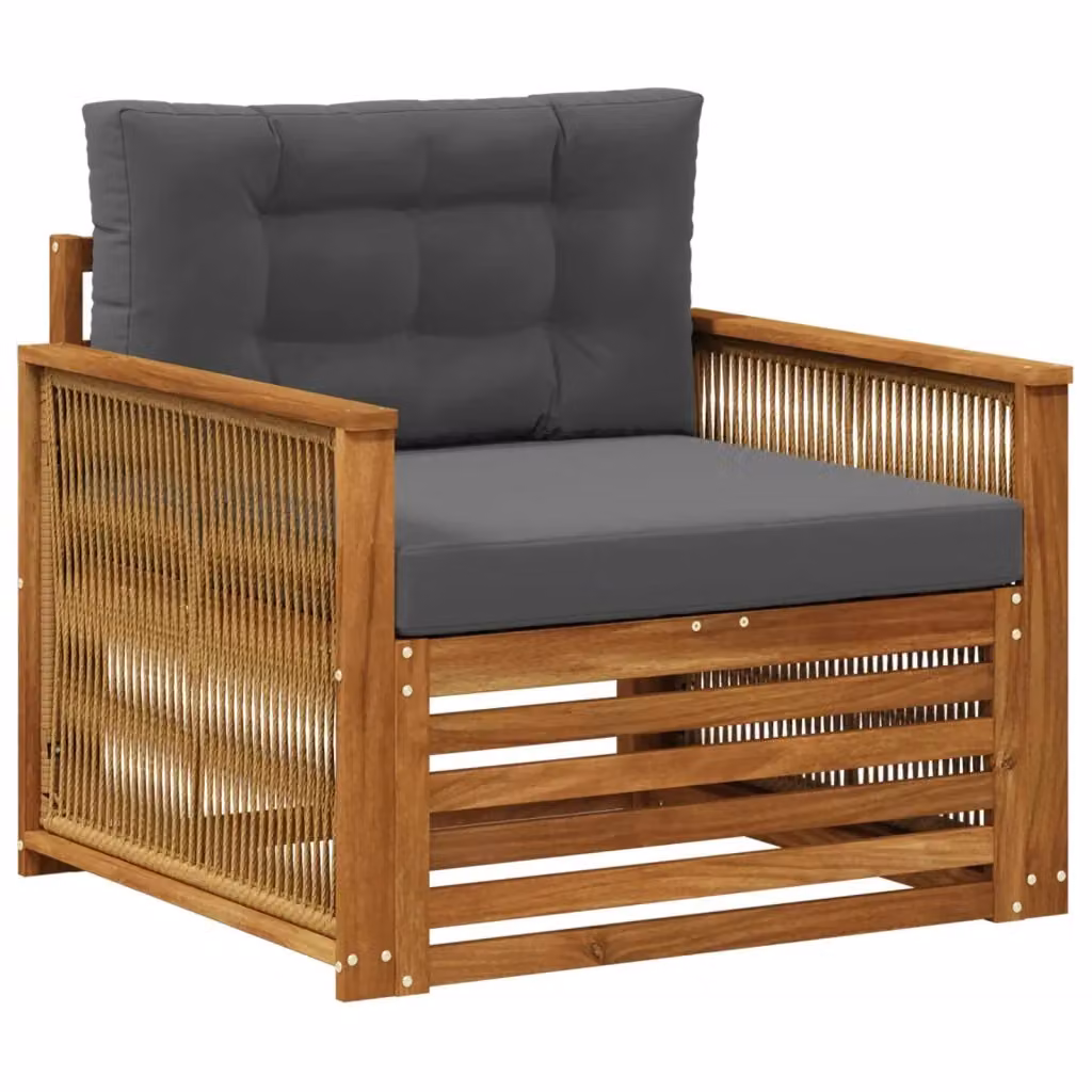 Divano centrale da esterno moderno vidaXL in legno di acacia color naturale con cuscini grigio antracite – 2