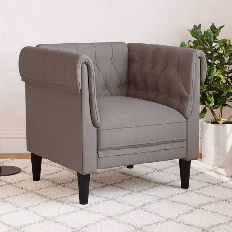 Maison Exclusive - Poltrona Chesterfield color tortora, rivestita in tessuto