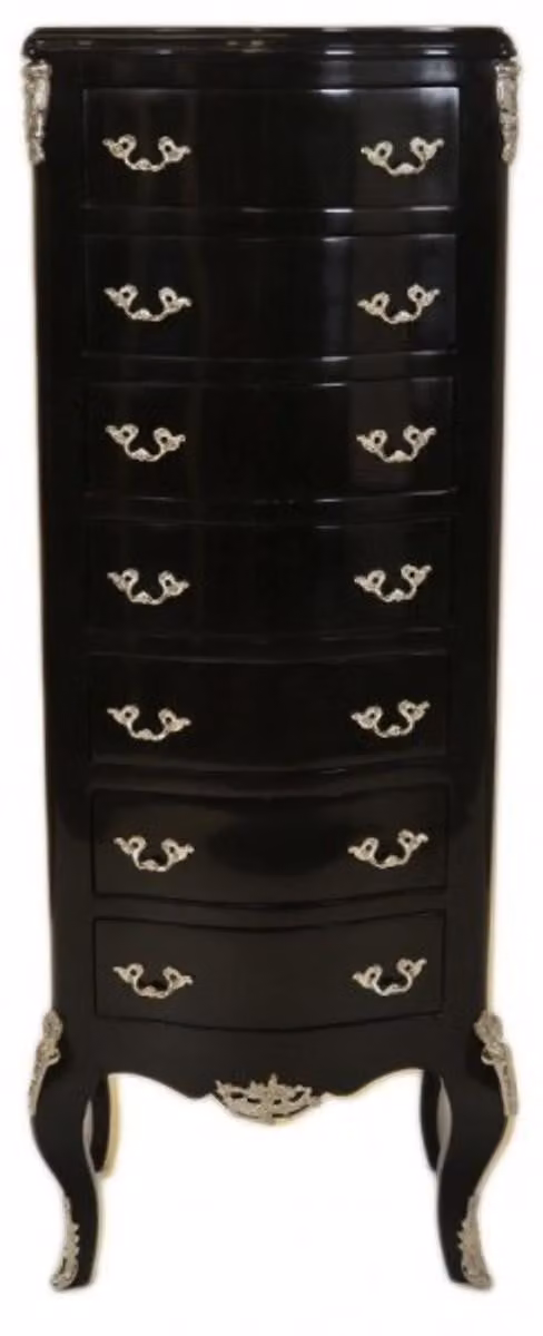 Comò Casa Padrino in stile barocco, colore nero, con 7 cassetti, altezza 120 cm - Replica in stile antico