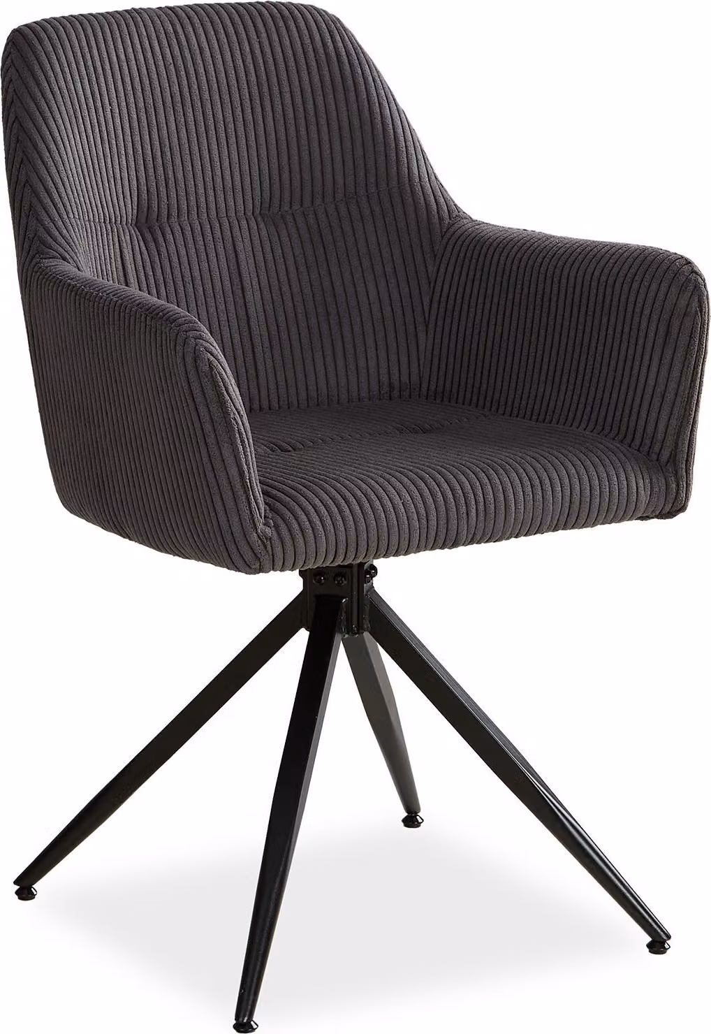 Homestyle4u Sedia da pranzo girevole con braccioli, sedia imbottita, sedia da pranzo, sedia da cucina, velluto a coste grigio, metallo nero