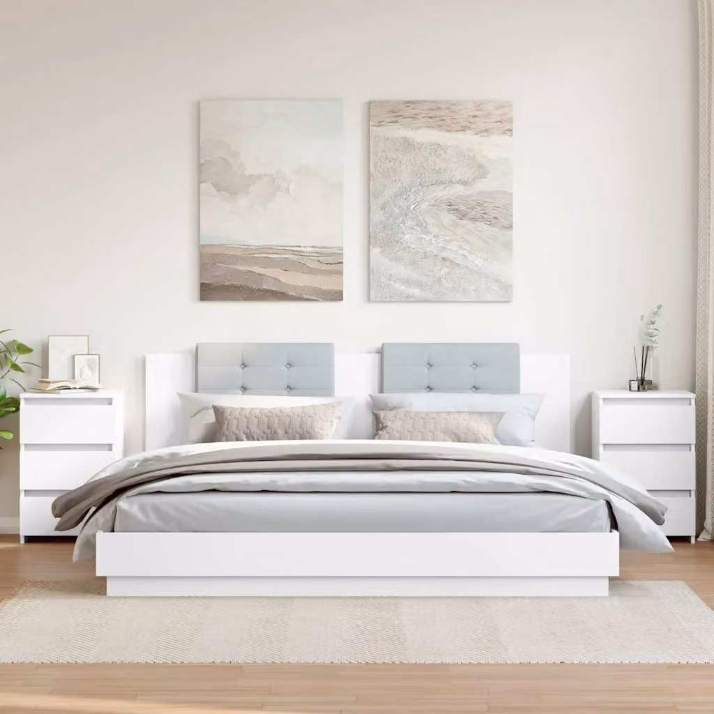 Set di 2 comodini bianchi vidaXL in legno multistrato e MDF, design moderno a parete, L 40 cm x P 35 cm x H 62,5 cm