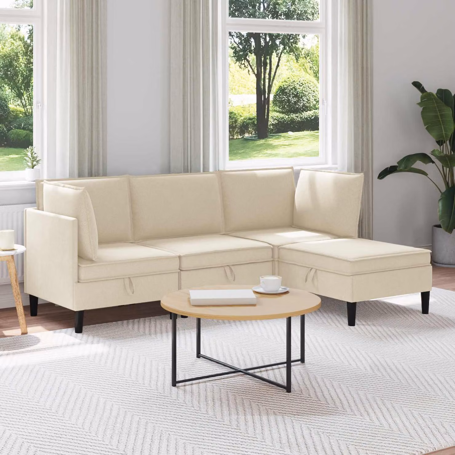 Set di mobili per il soggiorno vidaXL composto da 4 pezzi in tessuto beige con design a L e cuscini inclusi