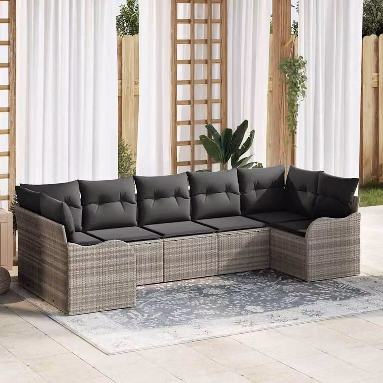 Maison Exclusive - Set Divano da Giardino 7 pcs Grigio chiaro Poly Rattan