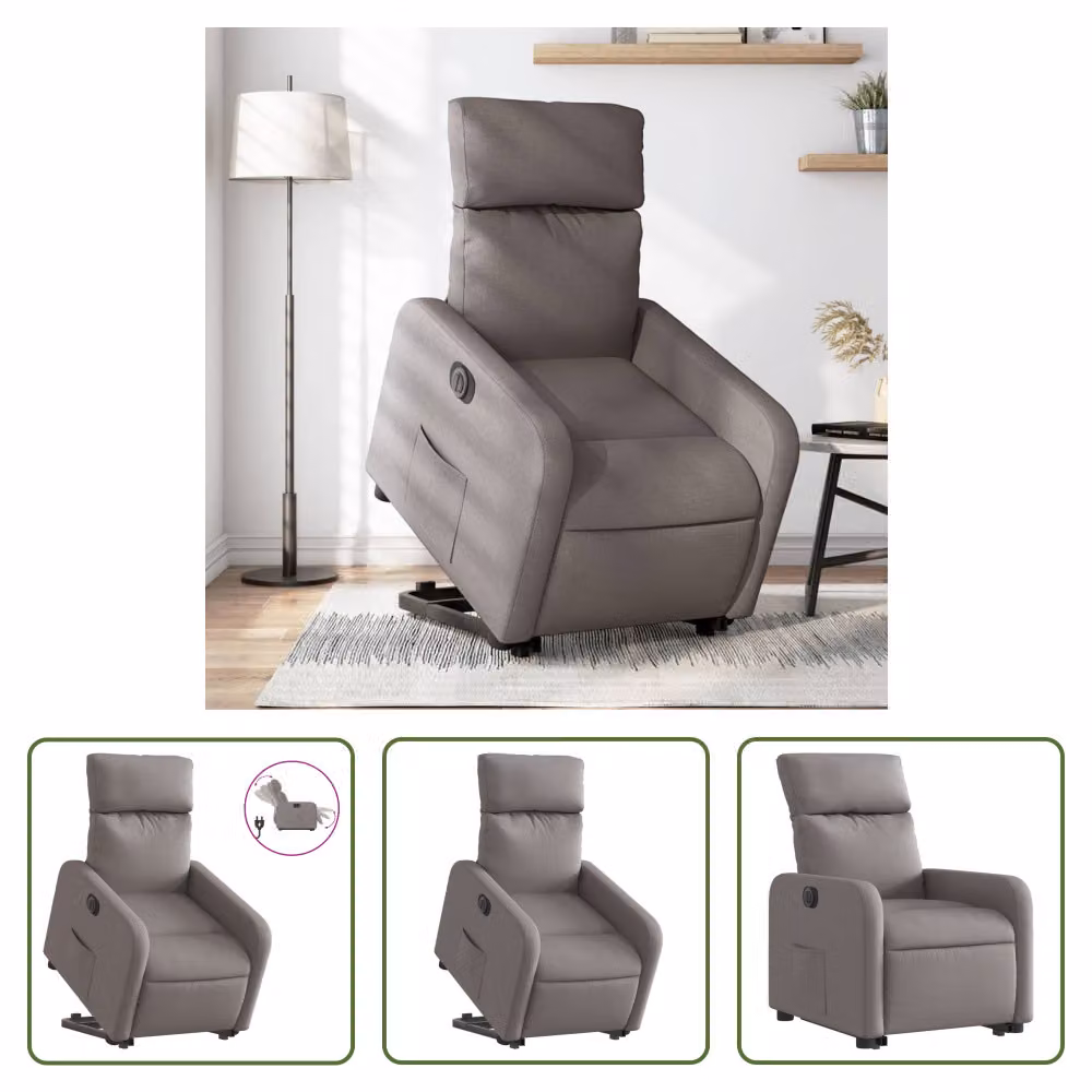 The Living Store Poltrona relax con ausilio per l'alzata in tessuto Electric Taupe