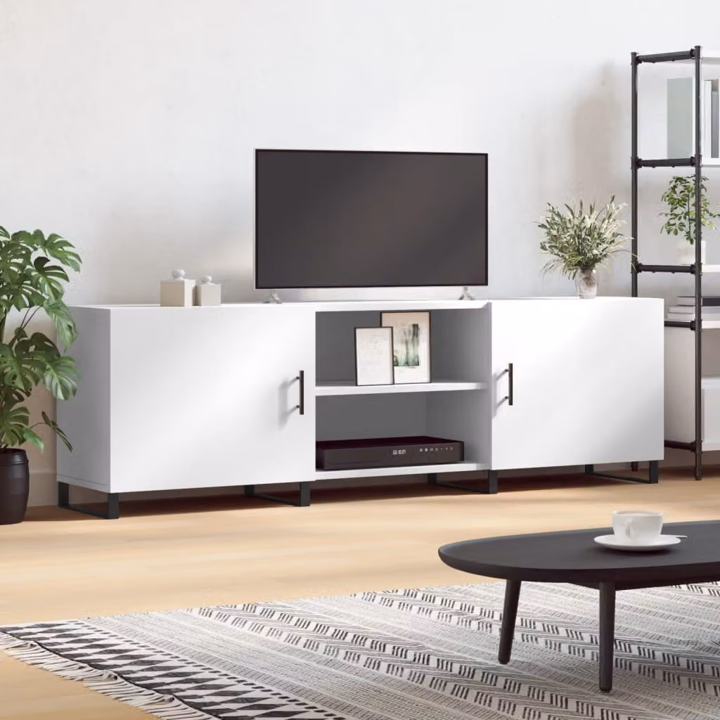 vidaXL Mobile Porta TV Moderno Bianco con Ruote in Legno e Metallo L: 150 cm, P: 30 cm, H: 50 cm