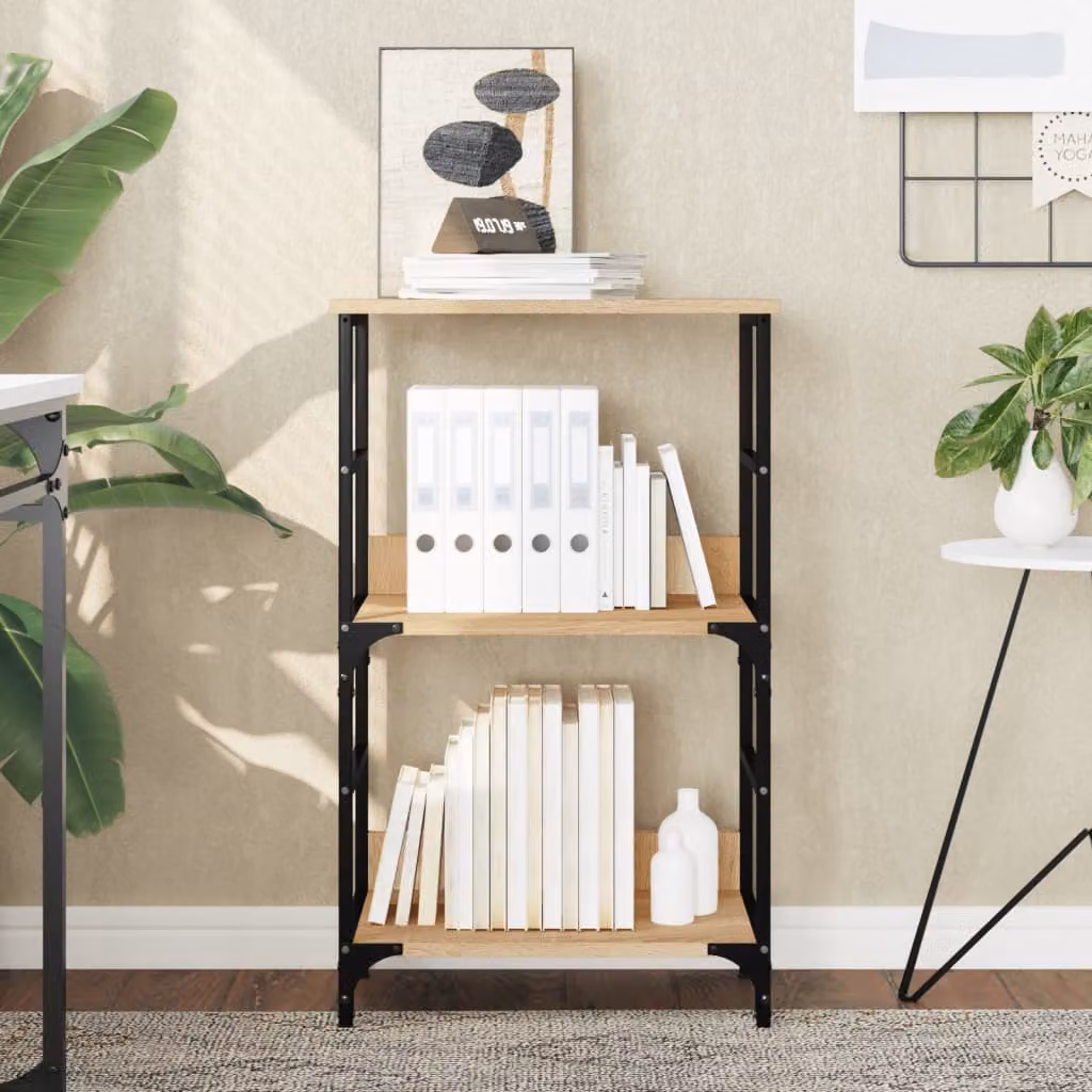 Libreria in stile industrial vidaXL in legno e metallo color rovere, L 50 cm x P 33 cm x H 82 cm