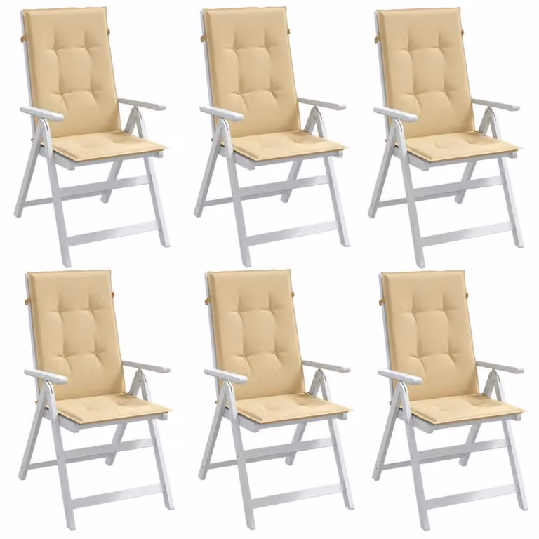 Set di 6 cuscini per schiena alta vidaXL in tessuto beige mélange, con imbottitura in schiuma e lacci di fissaggio, L 120 cm x P 50 cm x H 4 cm
