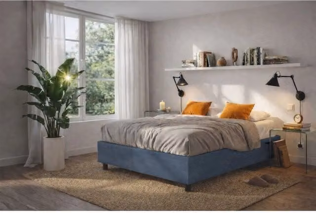 Letto imbottito Matrimoniale 160x200 cm BoxMax - Contenitore,Microfibra,Blu
