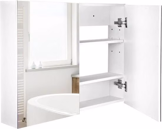 Cassettiera per bagno - Bianca - Specchio - Scomparti regolabili - Porte doppie