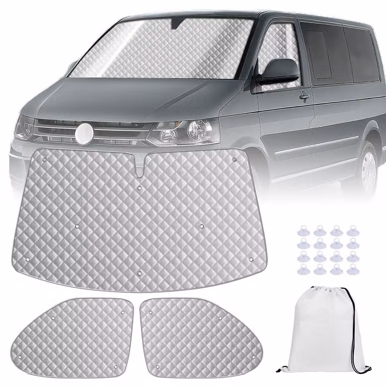 Schermo parasole per parabrezza per VW T5 T6, set di 3 tappetini termici, protezione UV per l'abitacolo