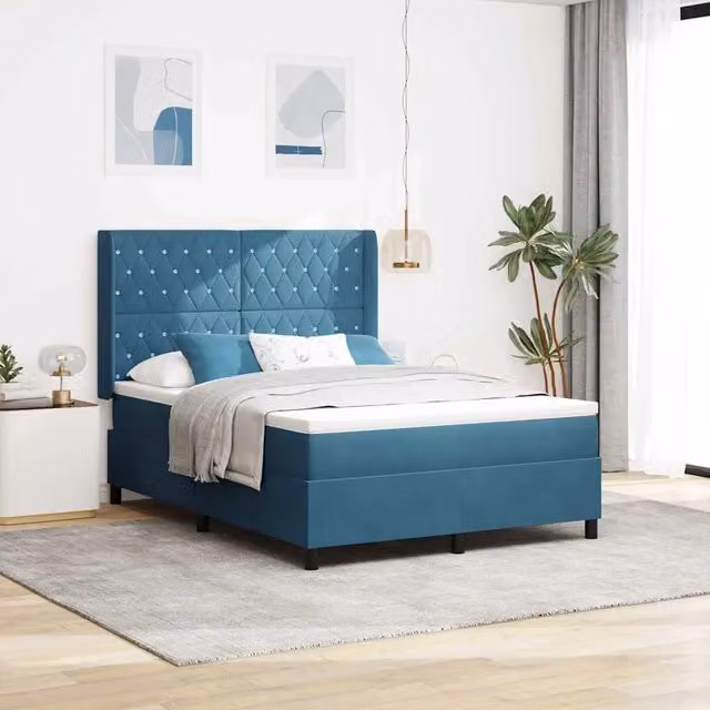 Letto a molle moderno vidaXL in velluto blu con illuminazione LED sottostante L/P: 140 x 200 cm – 1