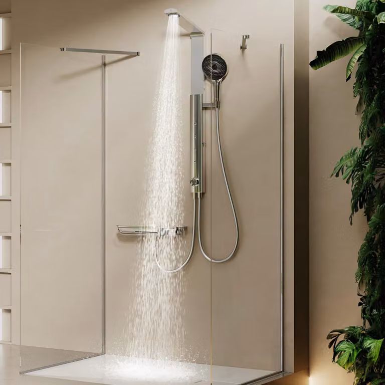 Set doccia a pioggia HOROW con miscelatore termostatico, set doccia cromato con 4 modalità di massaggio, set doccia ribaltabile, regolabile in altezza, per vasche da bagno