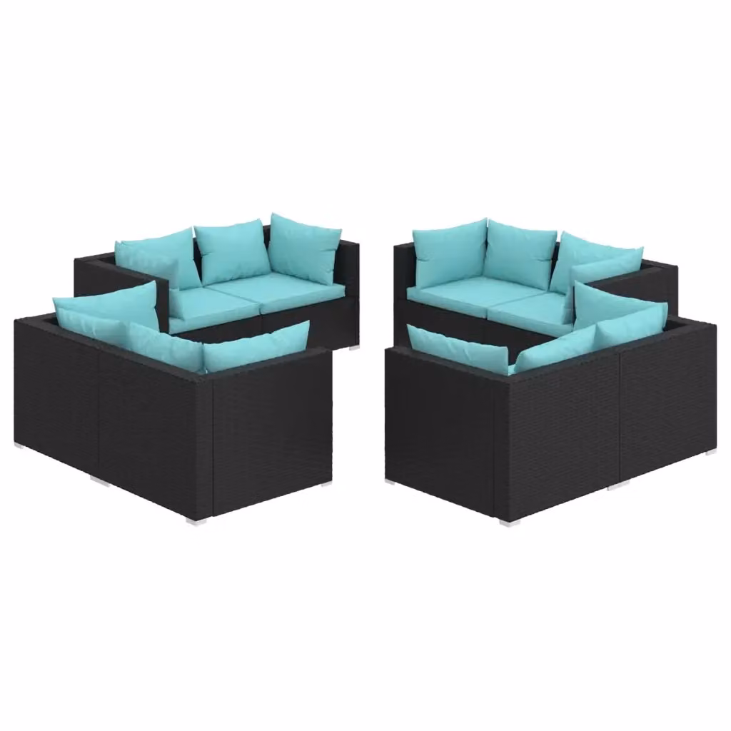 Set Salotto da Giardino a L vidaXL da 8 Pezzi con Cuscini Blu e Struttura in Metallo Nero – 2