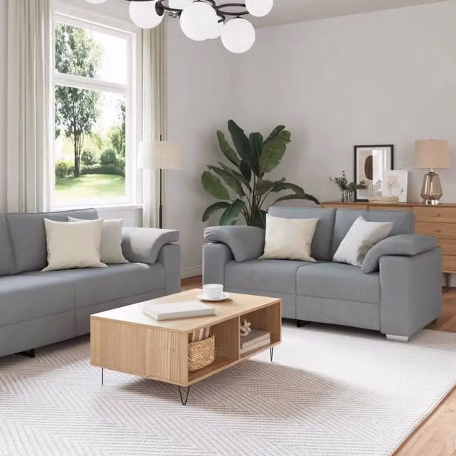 Set di divano moderno vidaXL composto da 3 pezzi in tessuto grigio con cuscini inclusi – 1