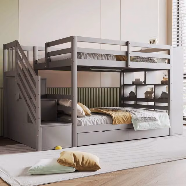 Letto a Castello 90x200 con Cassetti e Doghe ¨C MINIMAL ¨C Pino Grigio
