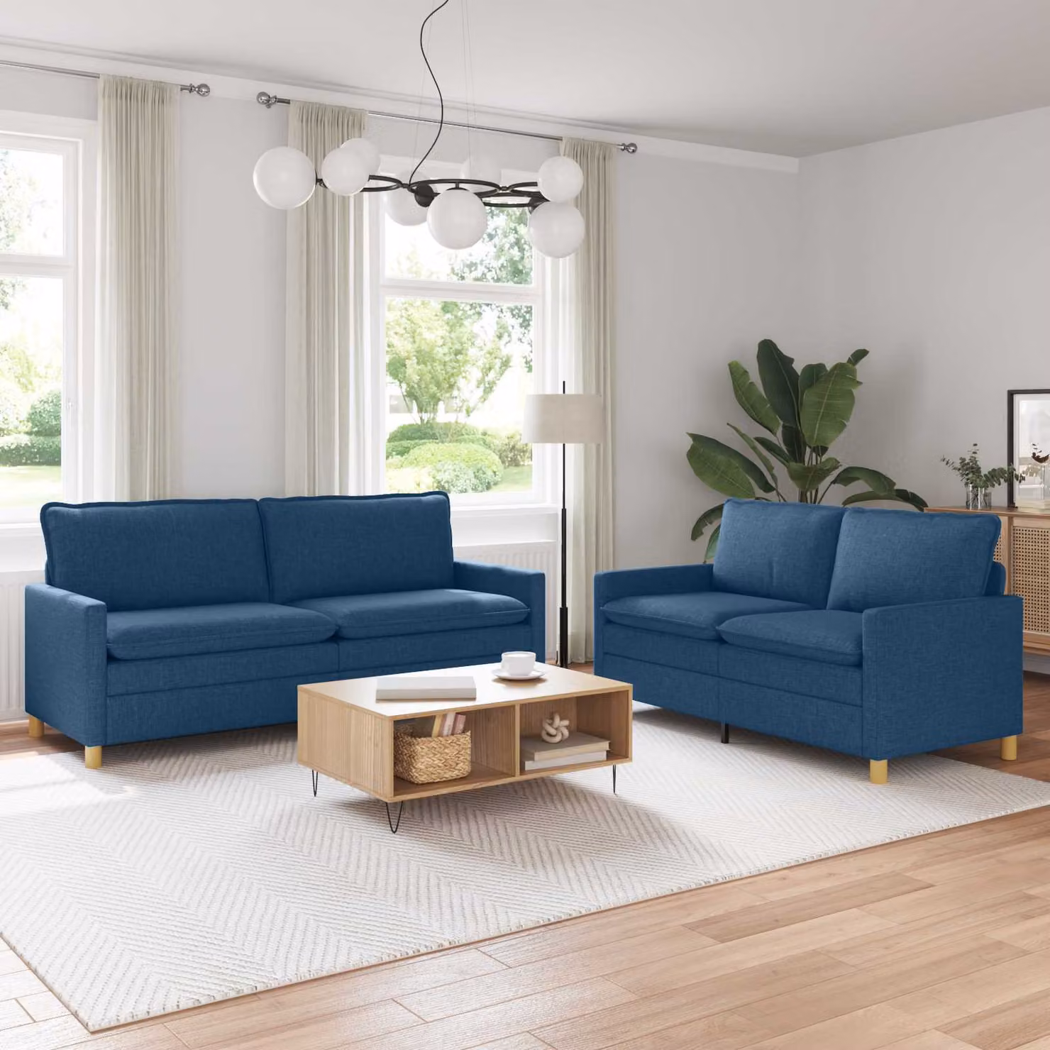 Set di 2 divani moderni vidaXL in tessuto blu con struttura in metallo per il tuo soggiorno
