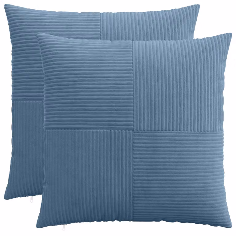 Set di 2 federe vidaXL ALMELO blu in velluto a coste, L 80 x L 80 cm