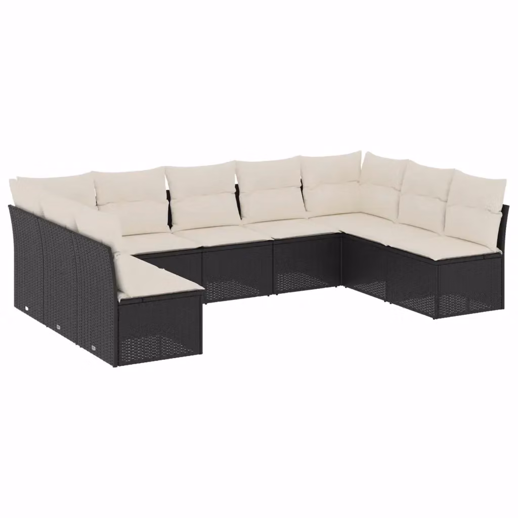 Set di Divani da Giardino vidaXL 9 pz a Forma a L con Cuscini, Colore Nero e Bianco, Struttura in Metallo e Polyrattan – 2