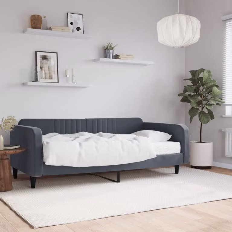 vidaXL Divano Letto in Velluto Grigio con Materasso L/P/H: 223 x 100 x 75 cm