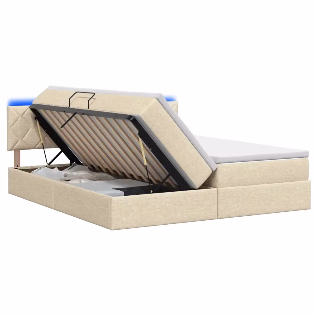 Letto con contenitore vidaXL beige con illuminazione LED, porte USB e materasso, L/P: 200 x 200 cm – 2