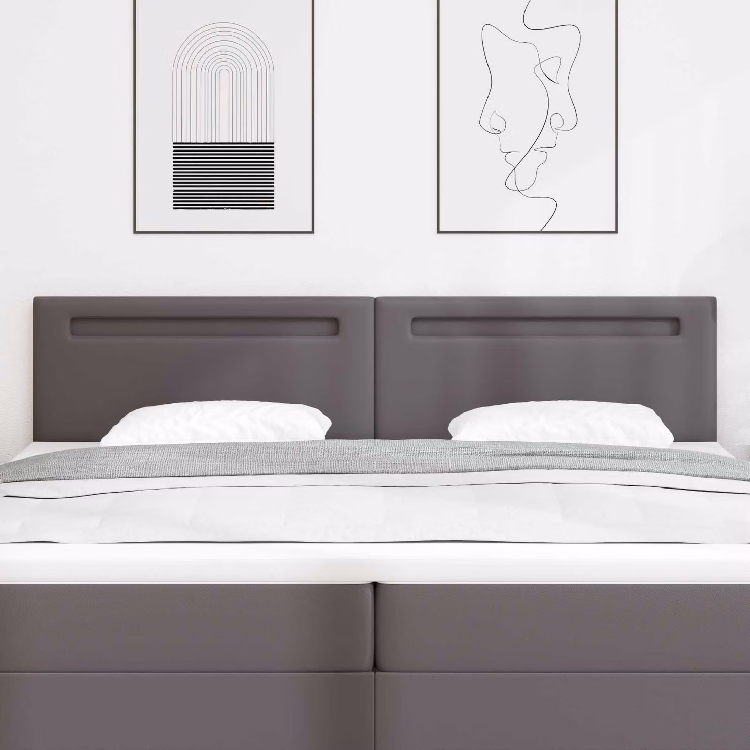 Testiera per letto con illuminazione LED vidaXL in similpelle grigia con luce da lettura e luce sottostante