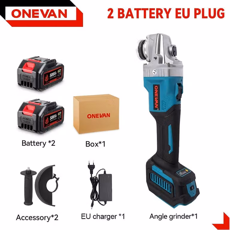Smerigliatrice angolare a batteria senza spazzole - 125 mm, 18 V - Velocità regolabile da 3000 a 20000 giri/min - Foro da 22,23 mm - Set con 2 batterie - Argento