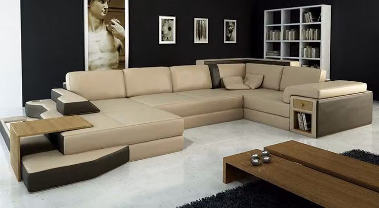Design Sofa U-Form Leder Wohnlandschaft Couch Polster Sitz Ecksofa Garnitur