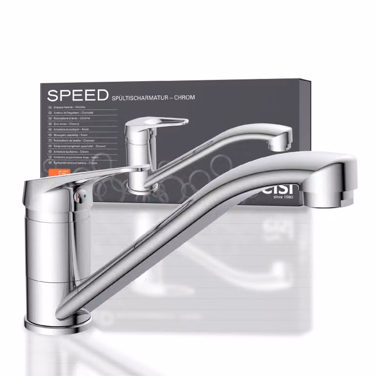 Rubinetto da cucina con bocca girevole a 360° e design bianco