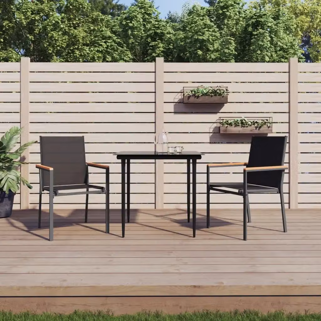 Set di 2 sedie da giardino nere in metallo e textilene per esterno L: 55 cm, P: 61,5 cm, H: 90 cm – 2