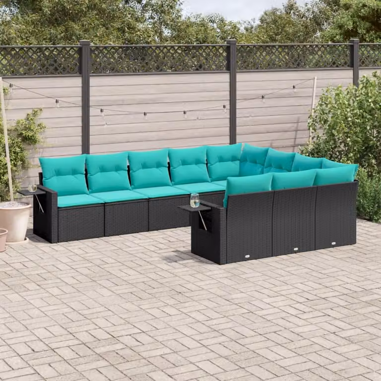 Maison Exclusive - Set da giardino 10 pezzi con cuscini, polyrattan nero
