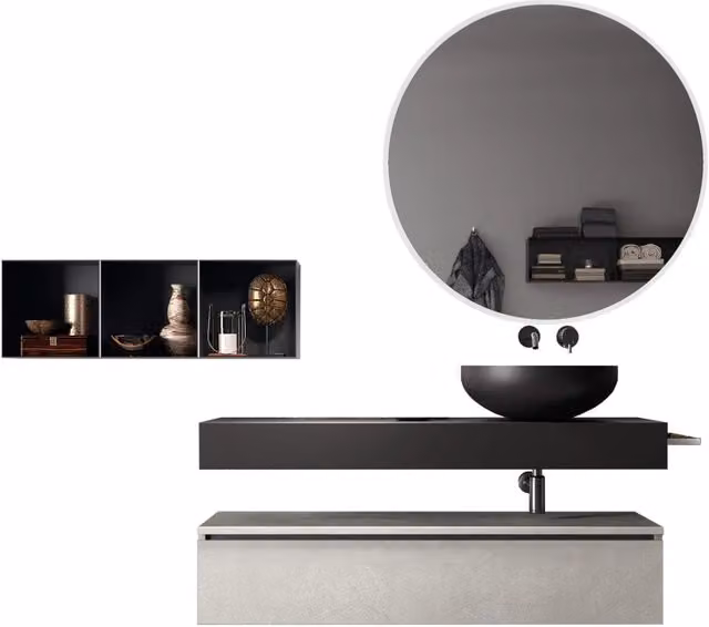 Composizione bagno ASTRA 6 pezzi antracite e avana pietra con illuminazione LED e chiusura soft-close L: 120 cm, P: 45 cm, H: 190 cm
