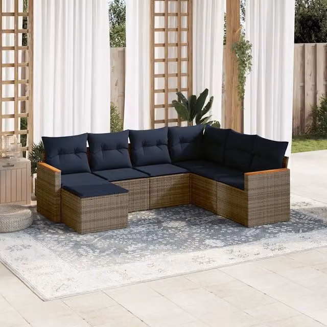 Set Divani da Giardino 7 pz con Cuscini Grigio in Polyrattan 3226208