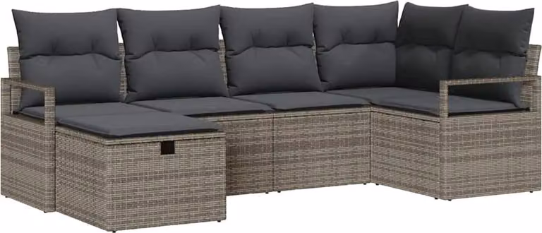 Set Divano da Giardino con cuscino 6 pcs Grigio Poly Rattan