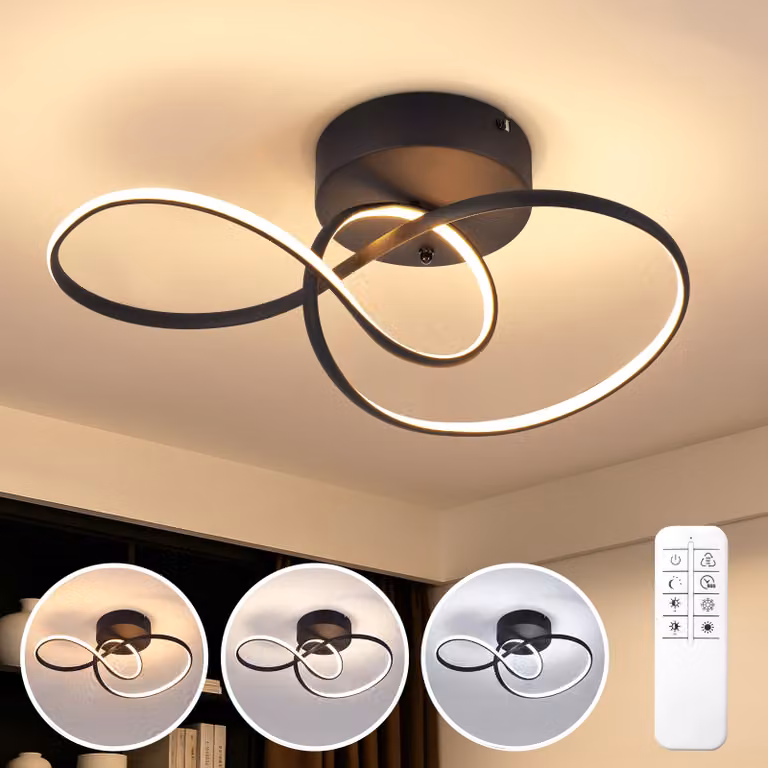 ZMH Lampada da soffitto LED 24W nera metallo dimmerabile con telecomando lampada moderna illuminazione interna soggiorno camera cucina sala da pranzo