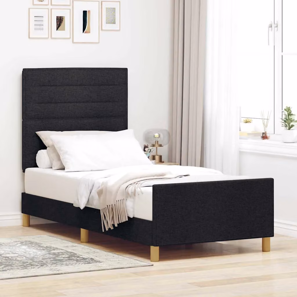 Struttura del letto con testiera vidaXL in tessuto e legno nero 90 x 190 cm – 1