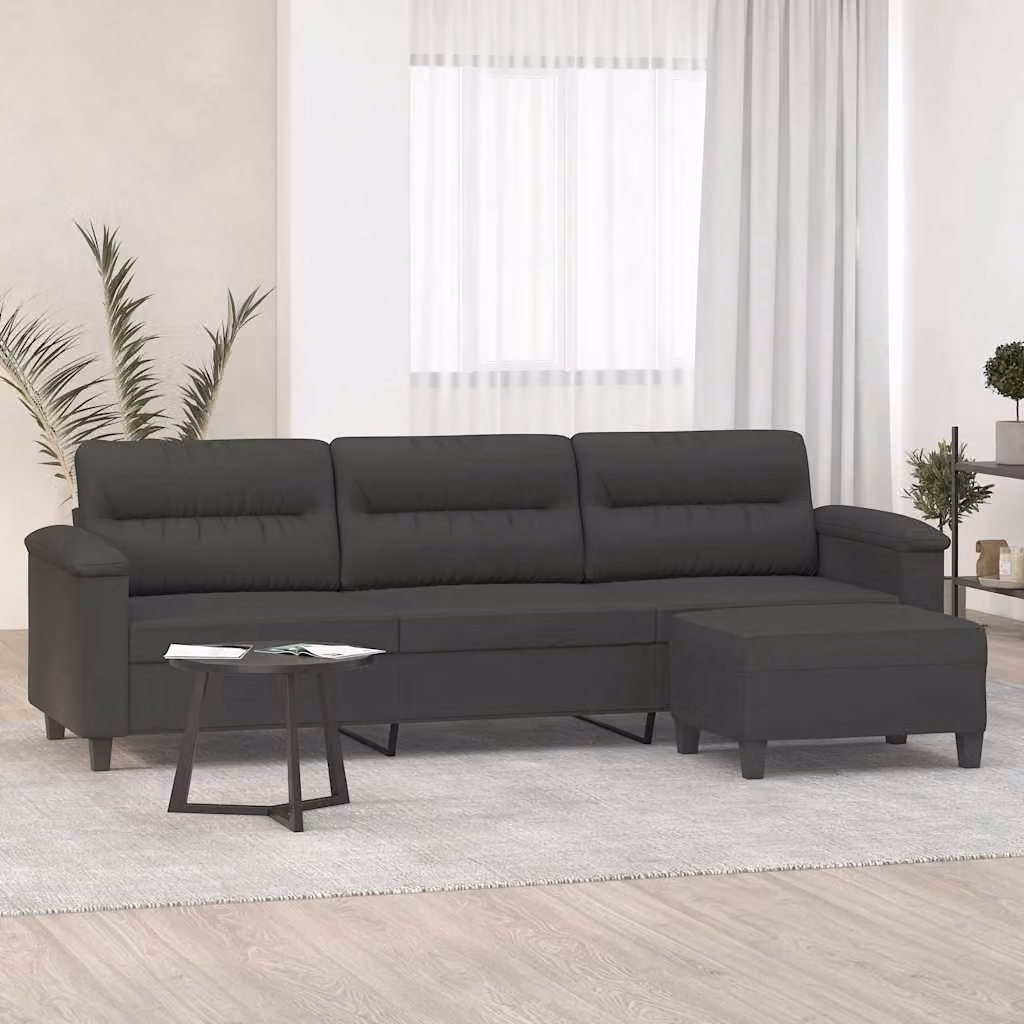 vidaXL Divano a 3 Posti Moderno con Poggiapiedi in Microfibra Grigio L: 240 cm, P: 80 cm, H: 77 cm